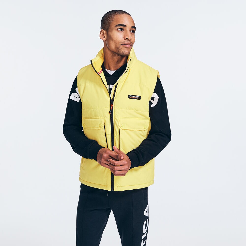 COMPETITION COLORBLOCK PUFFER VEST,Old Gold,large