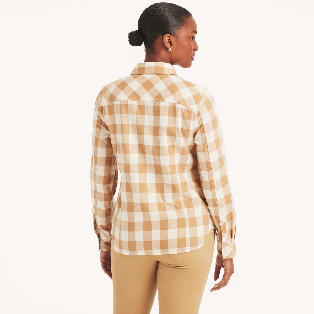 Checkered Button-Down Shirt,Coastal Tan,large