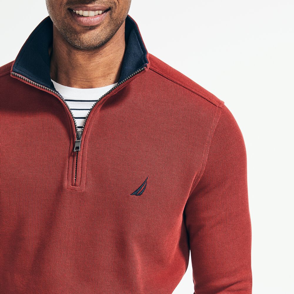 QUARTER-ZIP FRENCH-RIBBED SWEATER,Flamingo,large