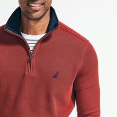 QUARTER-ZIP FRENCH-RIBBED SWEATER,Flamingo,large