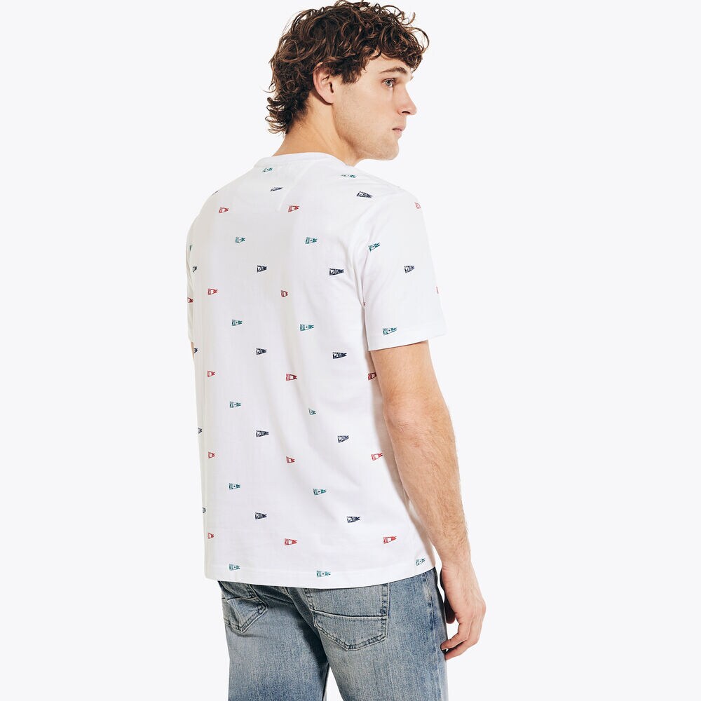 Flag Print Crewneck T-Shirt,Bright White,large