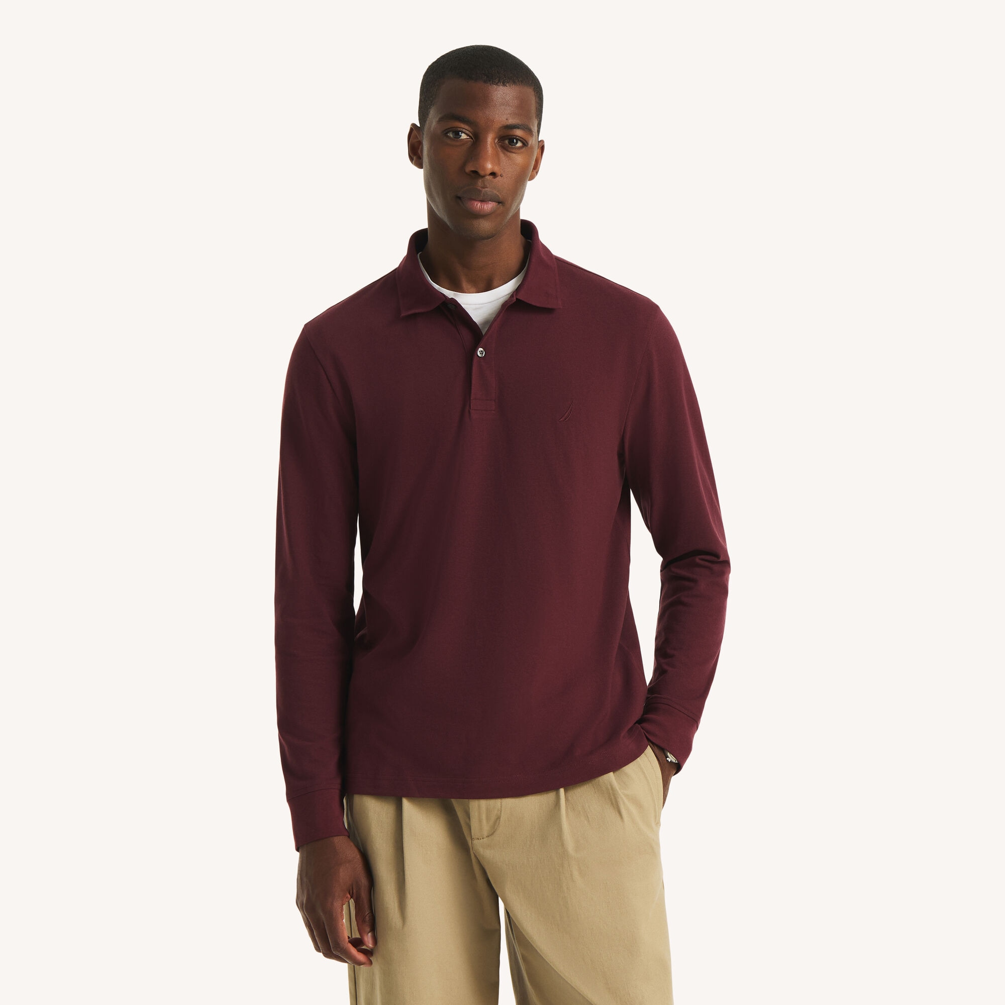Long-Sleeve Classic Fit Deck Polo ,Parfait Pink,large