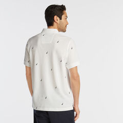 CLASSIC FIT BRAND ICON PRINT MESH POLO,Bright White,large