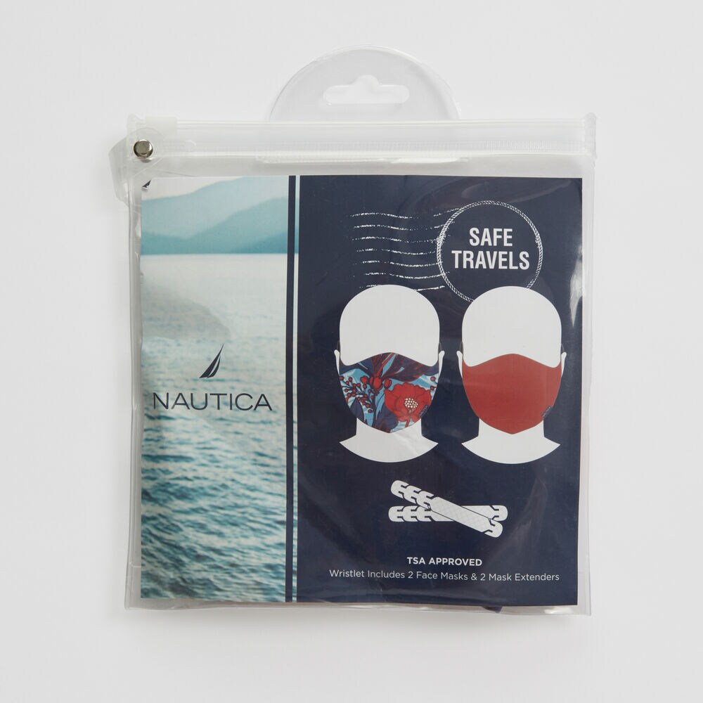 FLORAL AND SOLID REUSABLE FACE MASK KIT WITH EXTENDERS, 2 PACK,Ice Blue,large