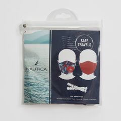 FLORAL AND SOLID REUSABLE FACE MASK KIT WITH EXTENDERS, 2 PACK,Ice Blue,large