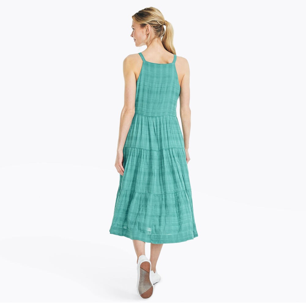 SMOCKED TIERED DRESS,Cargo Green,large
