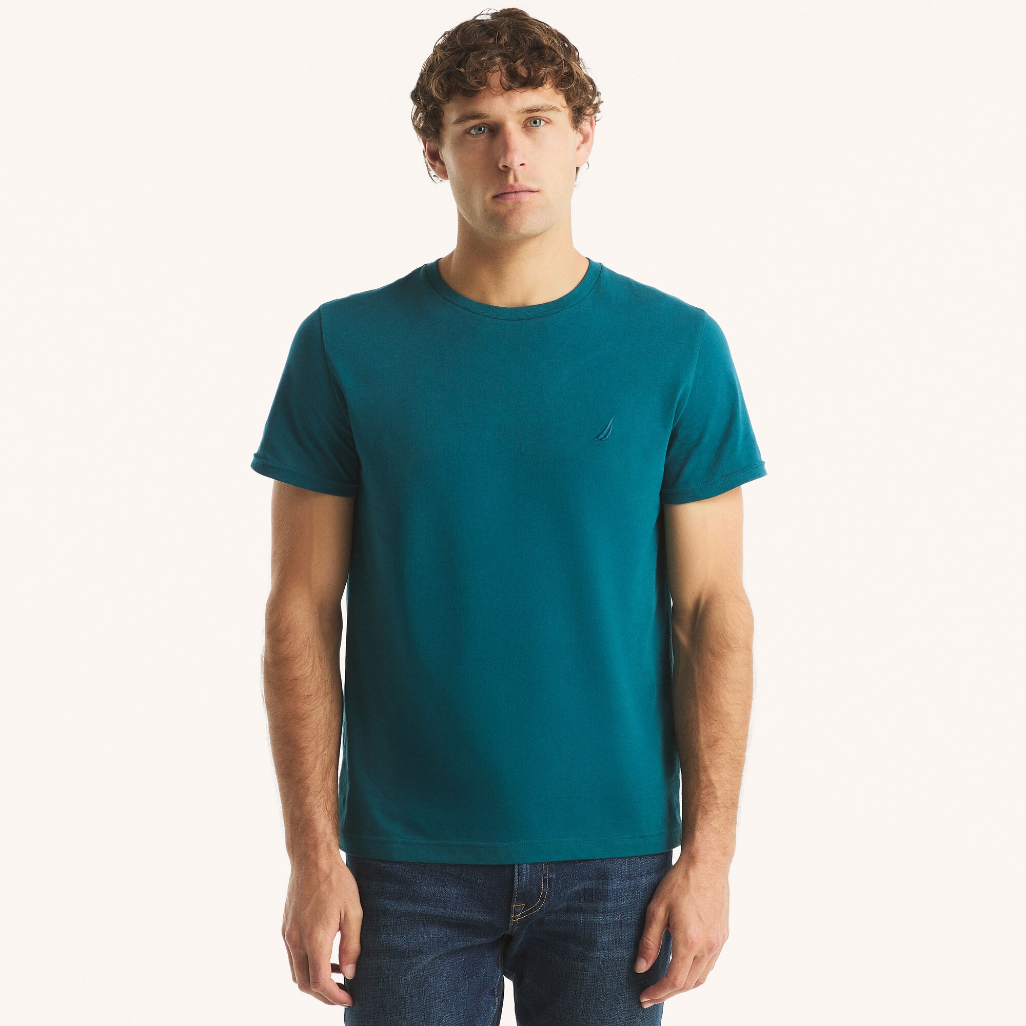 Crewneck Deck T-Shirt,Blue Heather,large