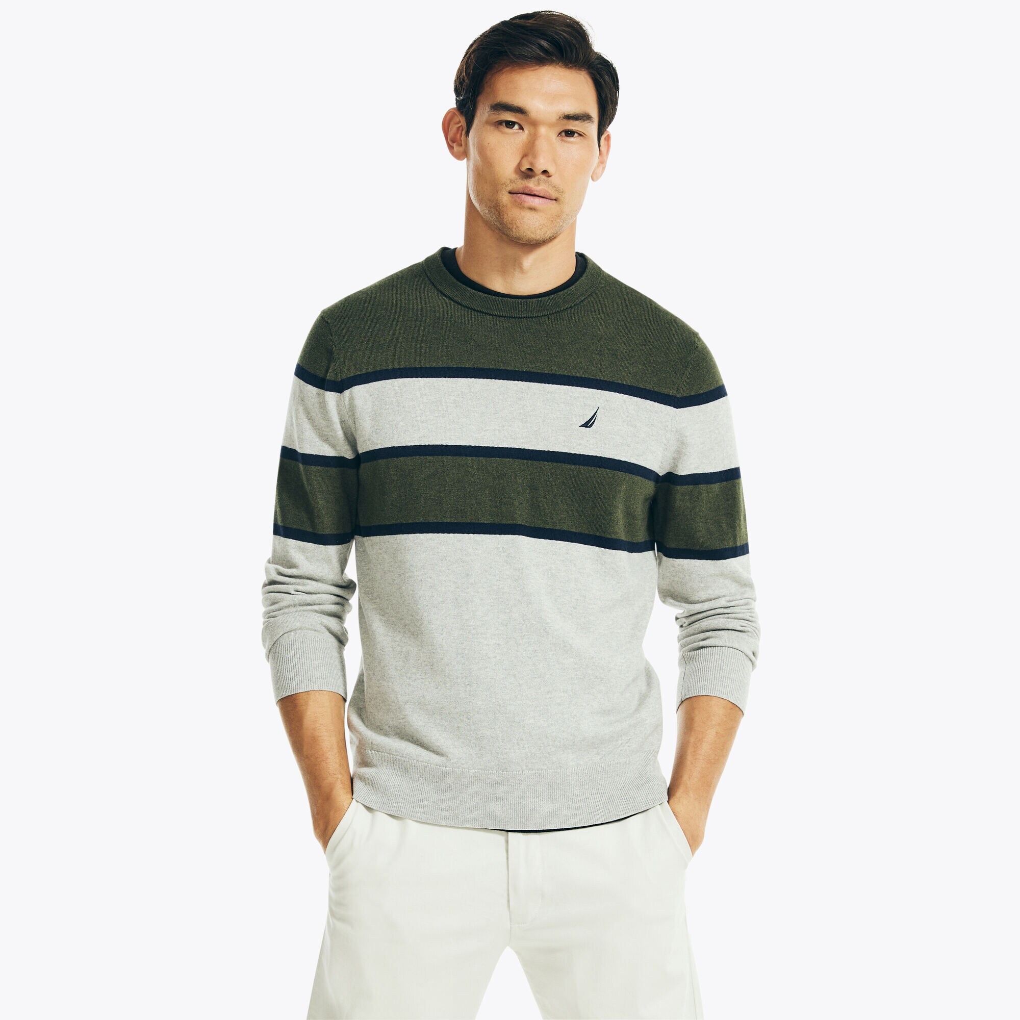 NAVTECH STRIPED CREWNECK SWEATER,Dark Hunter,large