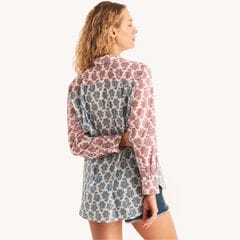 Printed Button-Down Top,Bright White,large