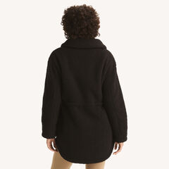 Snap-Front Faux Shearling Jacket,True Black,large