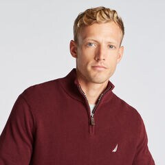 RIBBED-FRONT QUARTER-ZIP SWEATER,Royal Burgundy,large