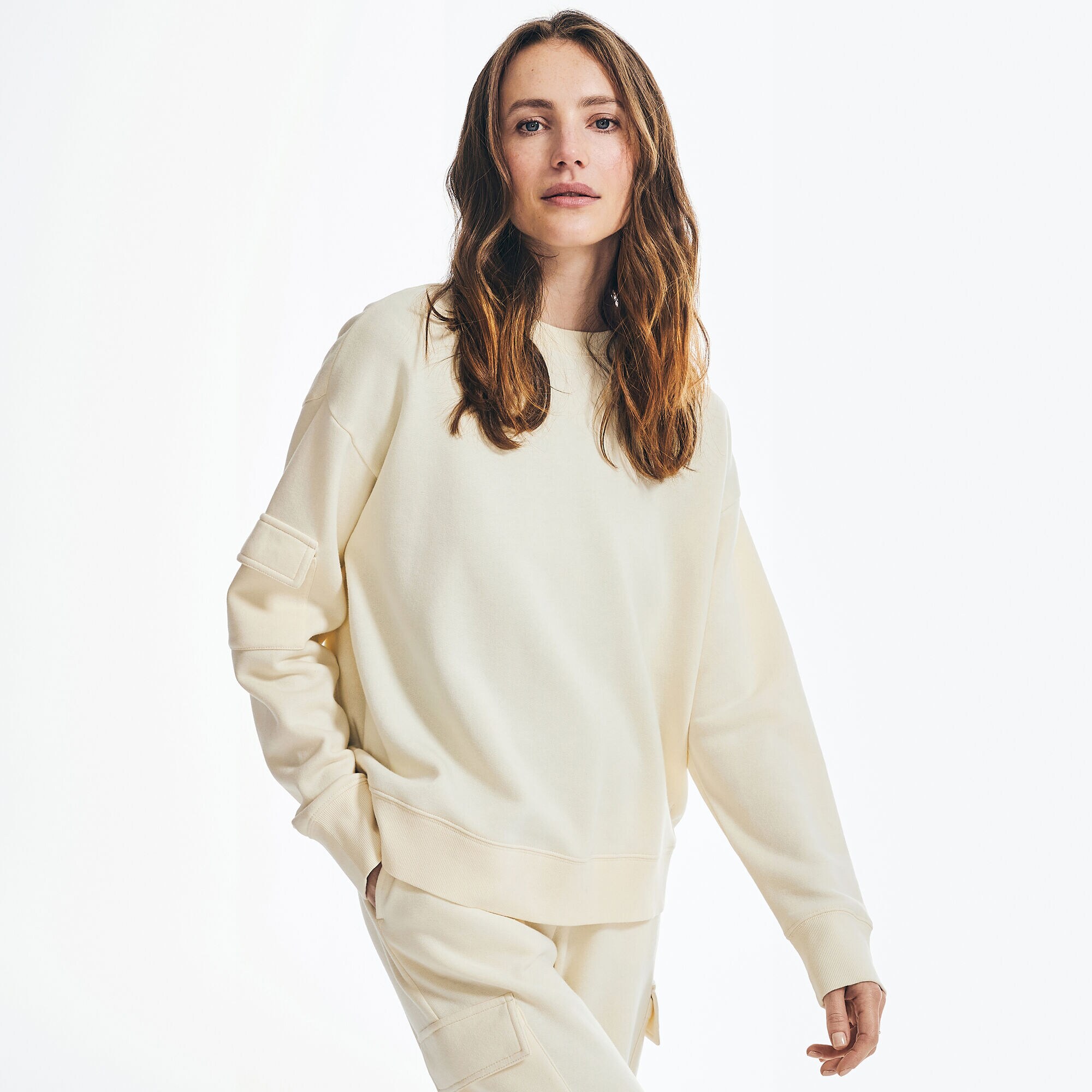 SUSTAINABLY CRAFTED CARGO CREWNECK SWEATSHIRT,Jute,large