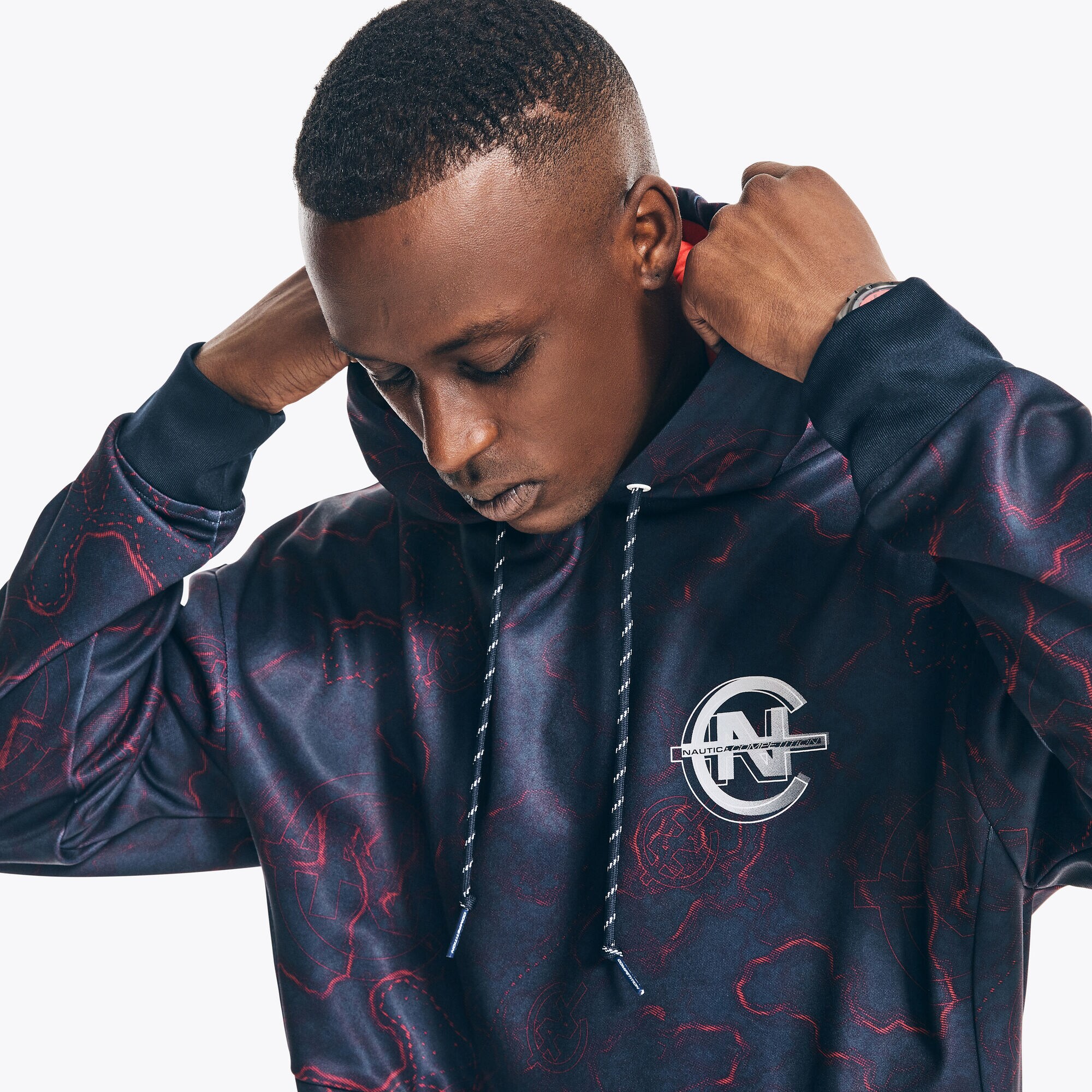 COMPETITION SUSTAINABLY CRAFTED PRINTED PULLOVER HOODIE,Navy,large