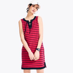 Lace-Up Striped Tunic Dress,Sailor Red,large