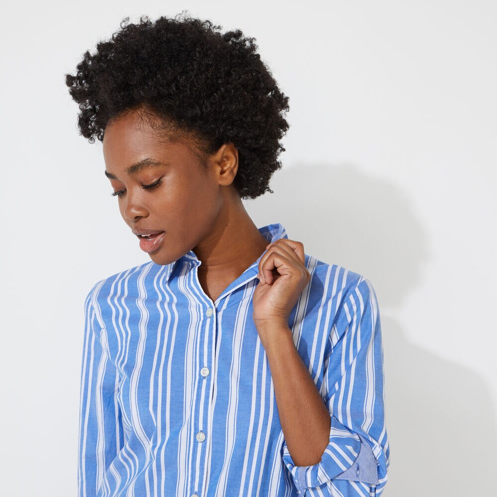 STRIPED WOVEN SHIRT,True Navy,large