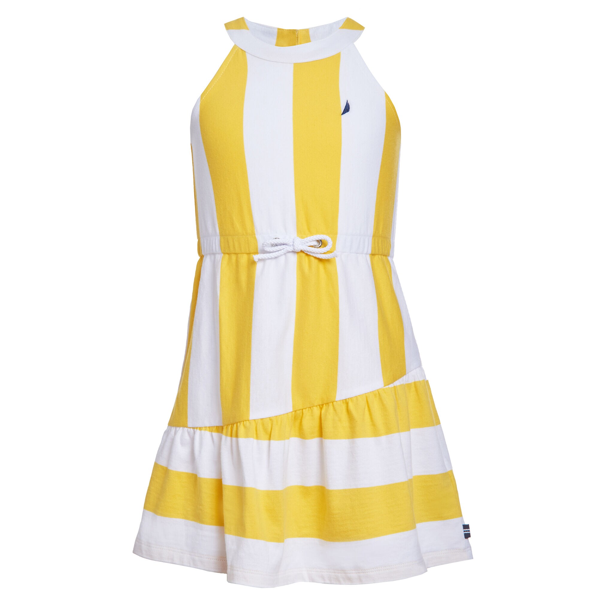 GIRLS' VERTICAL STRIPE JERSEY KNIT DRESS,Washed Banana,large