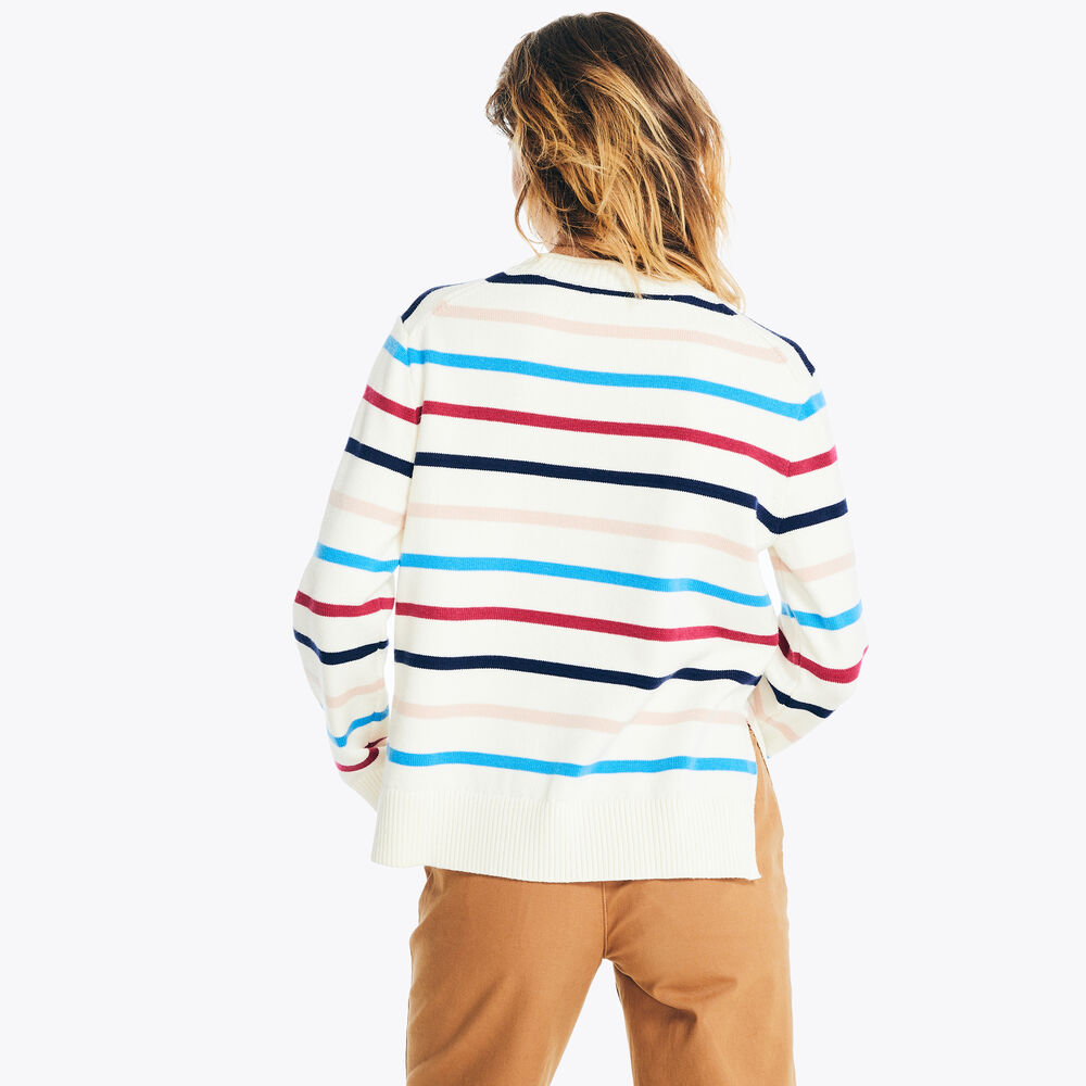 Striped Crewneck Sweater,Marshmallow,large