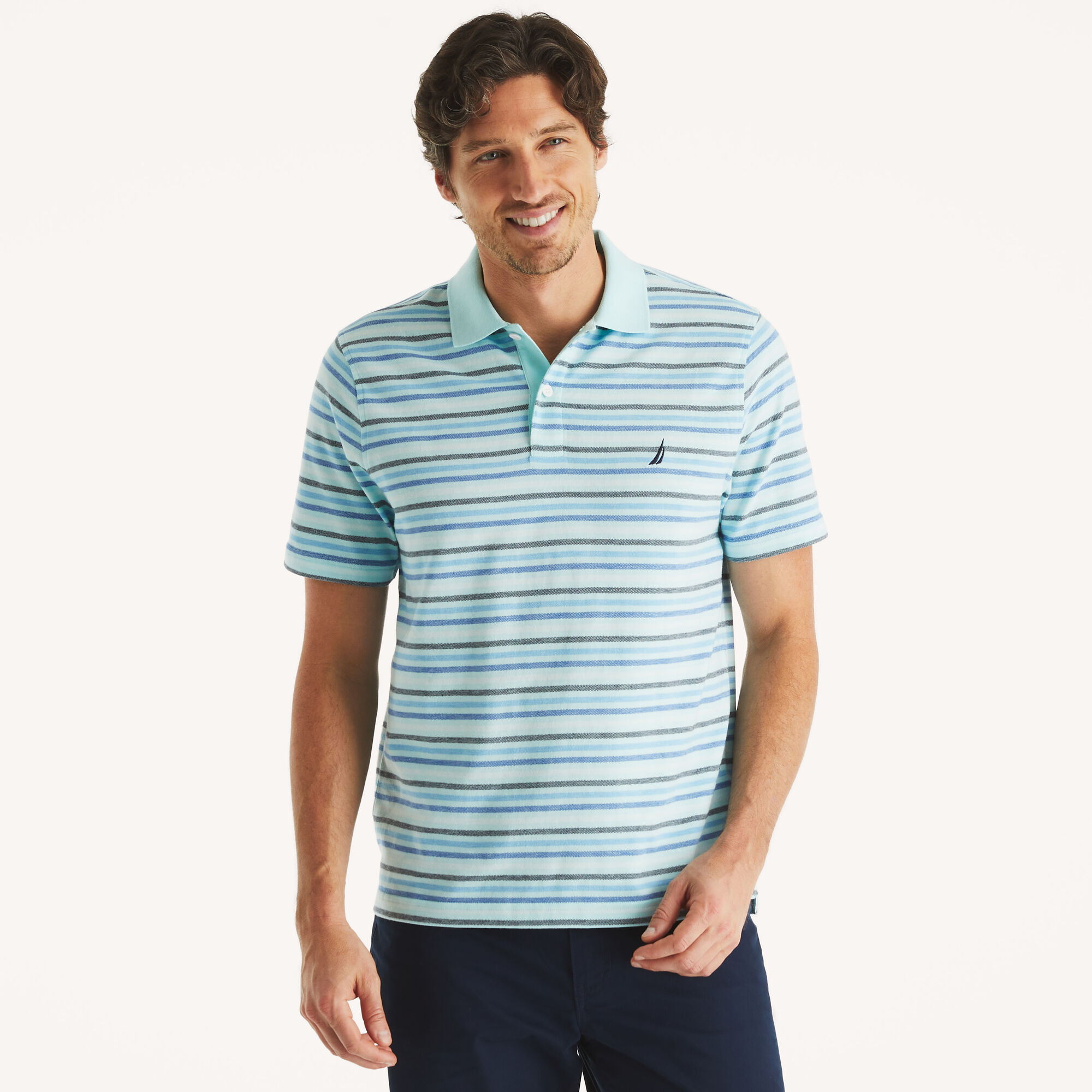 Classic Fit Striped Polo,Aqua Splash,large