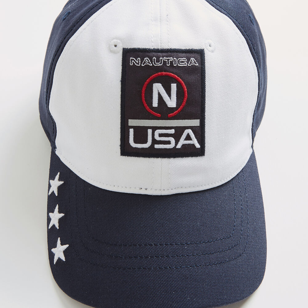 LOGO AND STAR EMBROIDERED COLORBLOCK CAP,Navy,large