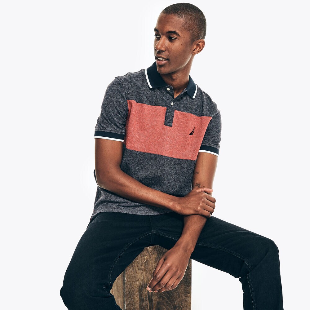 CHEST-STRIPE COLORBLOCK POLO,Navy,large