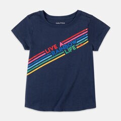 GIRLS' GRAPHIC T-SHIRT (8-20),Navy,large