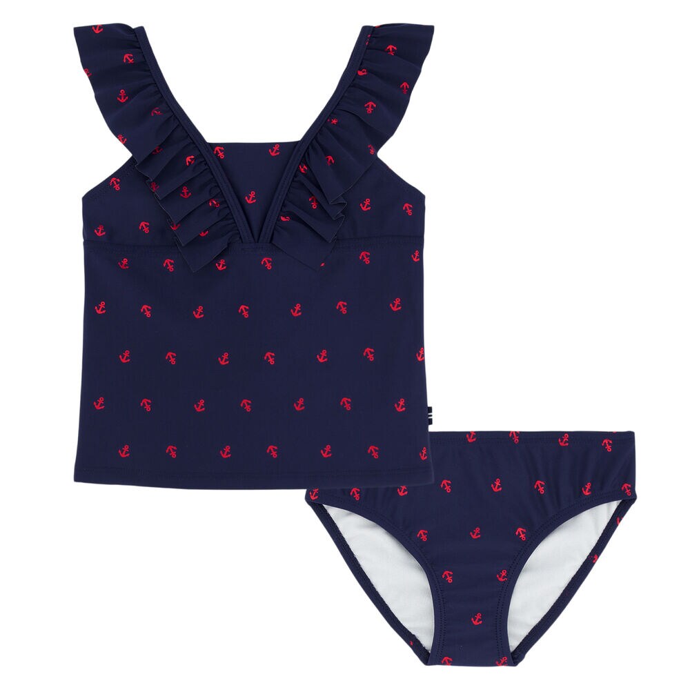 GIRLS' ANCHOR PRINT TANKINI (7-16),Navy,large