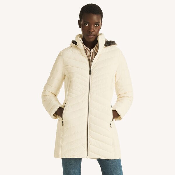 Hooded Puffer Jacket With Faux Fur Trim
