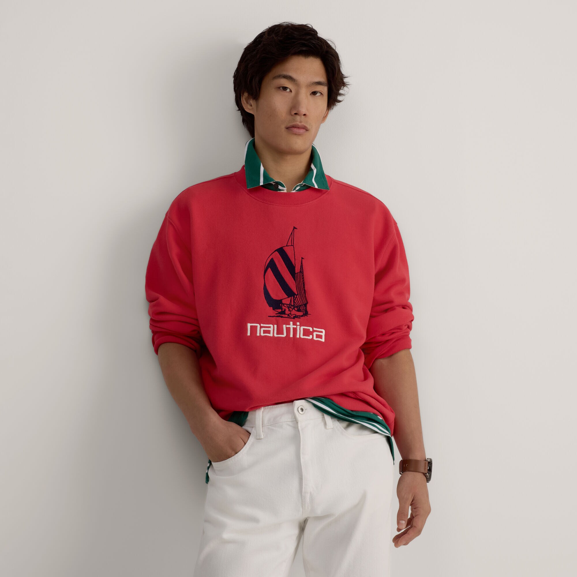 Fleece Graphic Crewneck,Cranberry,large