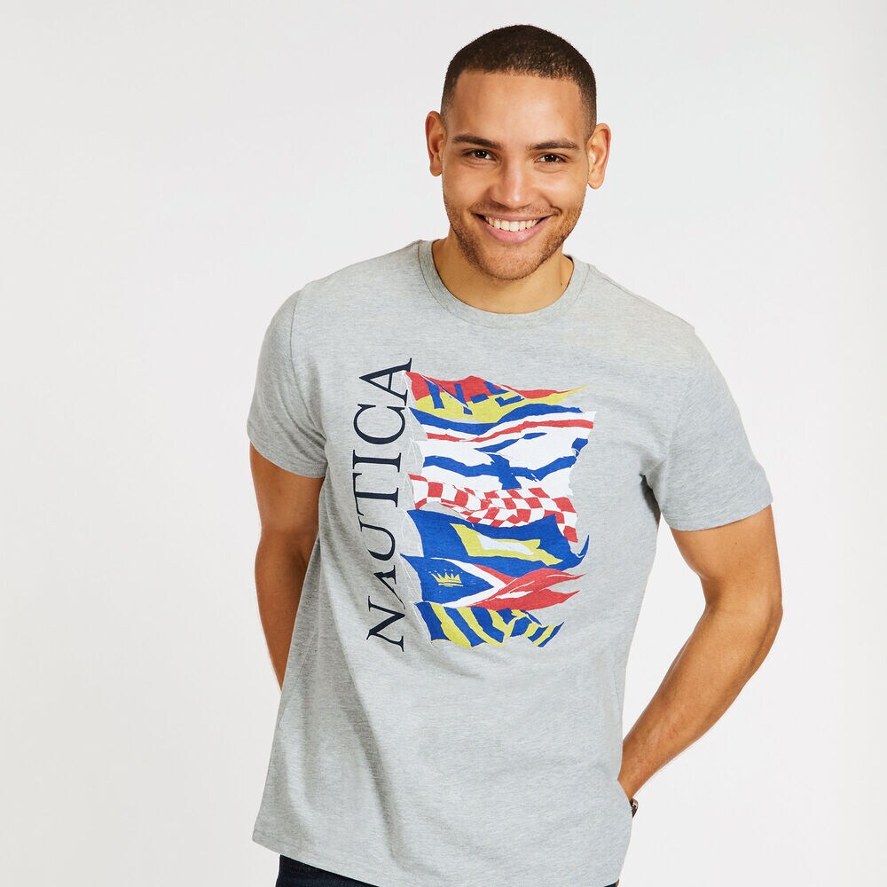 Sail Flags Crewneck T-Shirt,Grey Heather,large