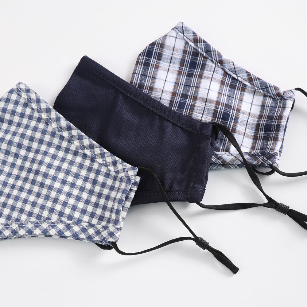 PLAID AND SOLID REUSABLE FACE MASK, 3 PACK,Multi,large