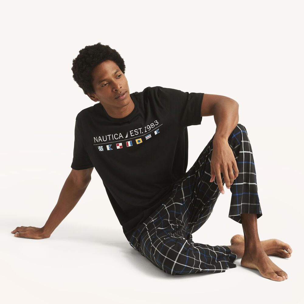 Fleece Plaid Print Pajama Pant,True Black,large