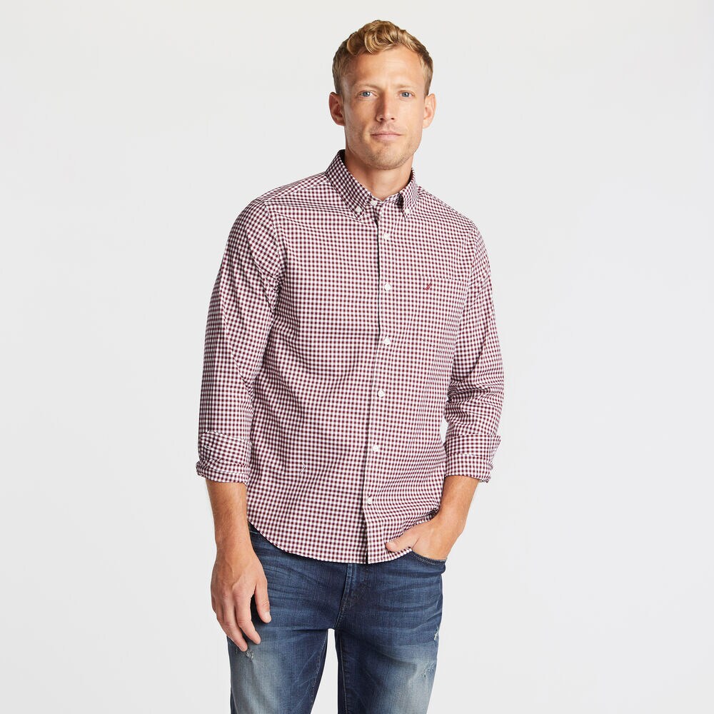 SLIM FIT WRINKLE-RESISTANT PLAID SHIRT,Zinfandel,large