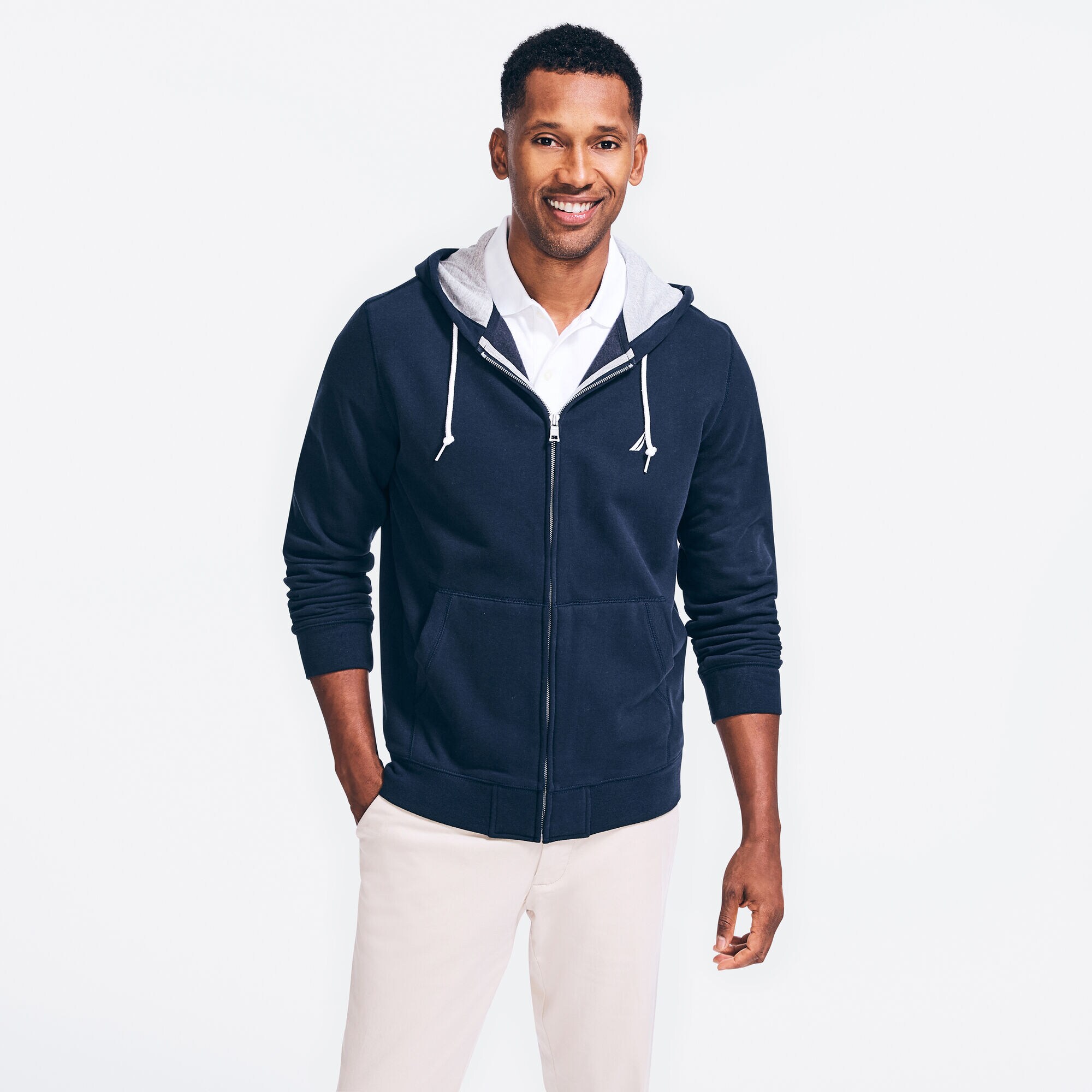 BRAND ICON FULL-ZIP HOODIE,Navy,large
