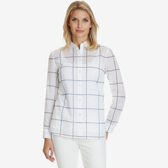 Windowpane Print Shirt,Bright White,large