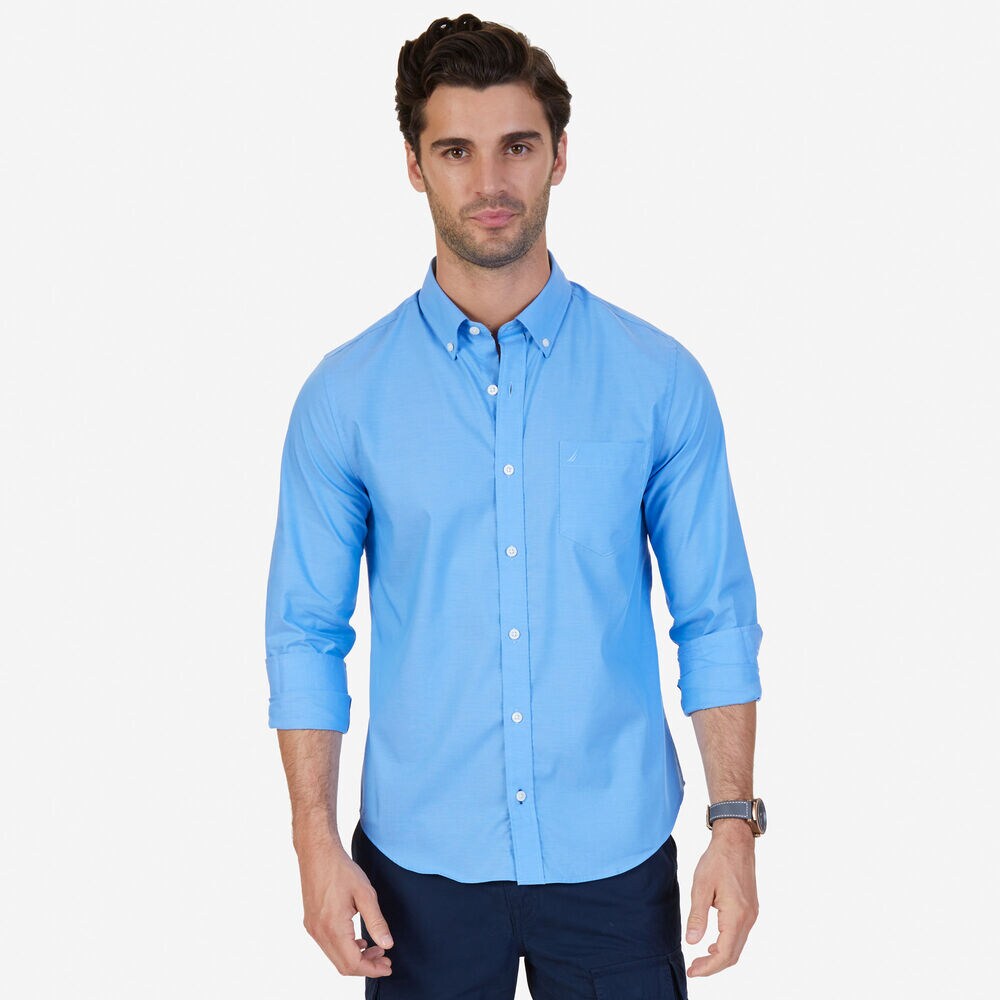 Solid Slim Fit Long Sleeve Button Down,Stellar Blue Heather,large