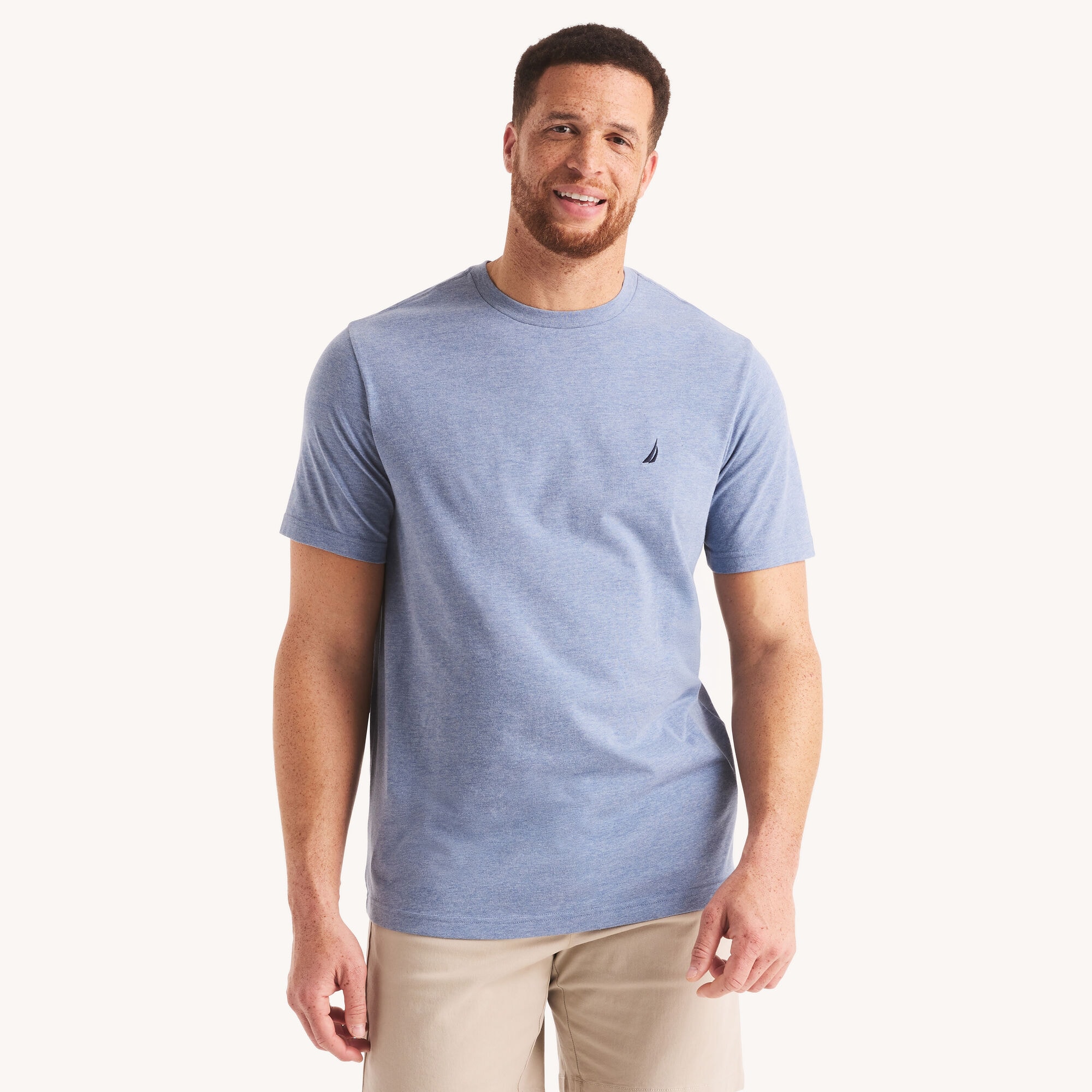 Big & Tall Heather Crewneck Deck T-Shirt,Anchor Blue Heather,large