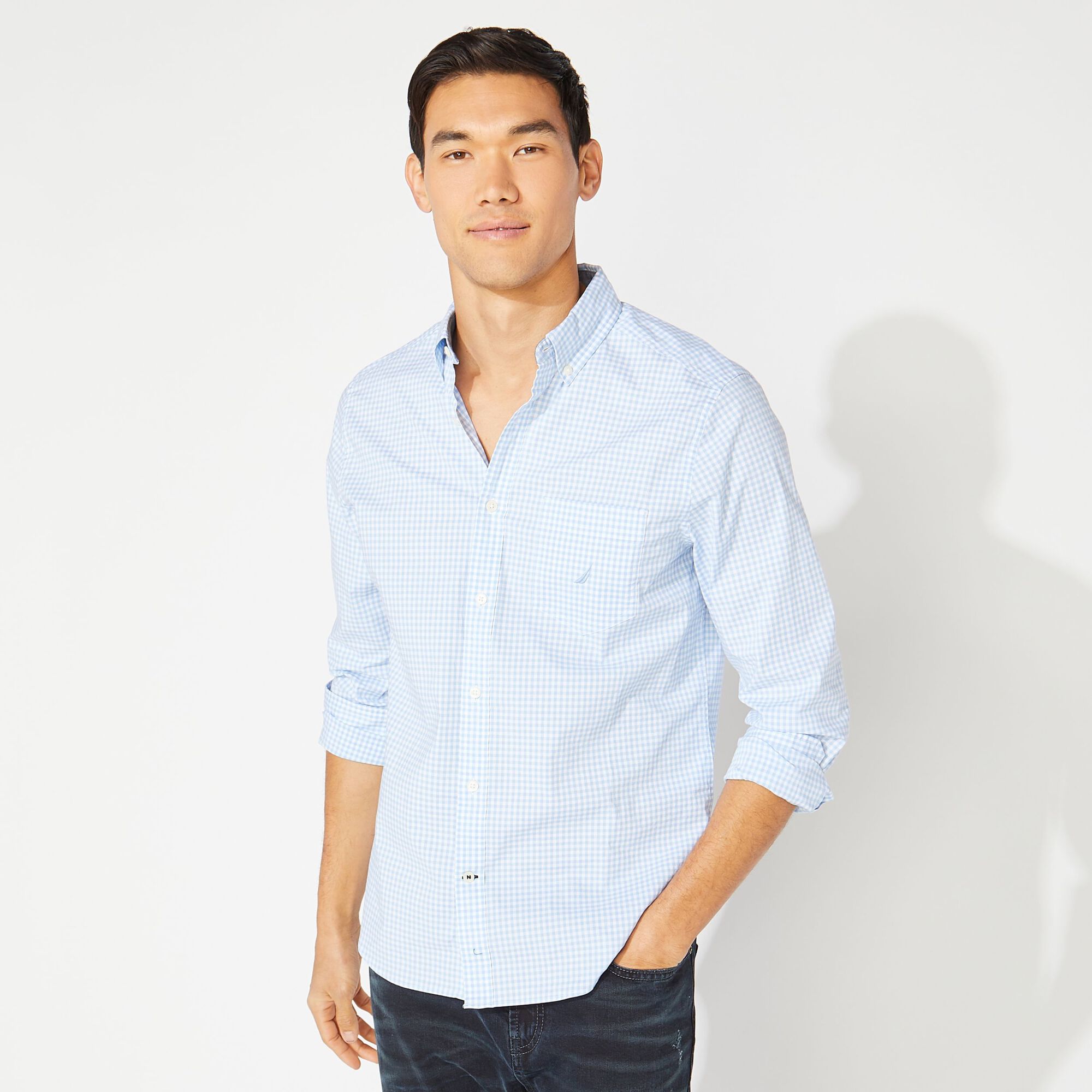 CLASSIC FIT GINGHAM POPLIN SHIRT,Azure Blue,large