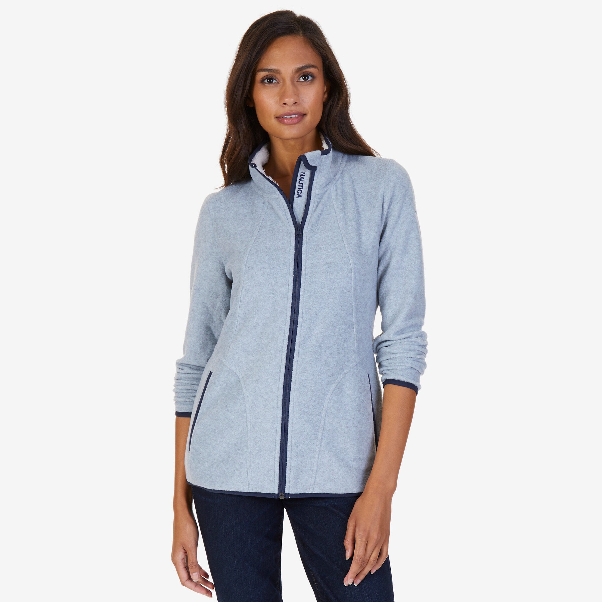 Sherpa Collar Nautex Fleece Jacket,Grey,large
