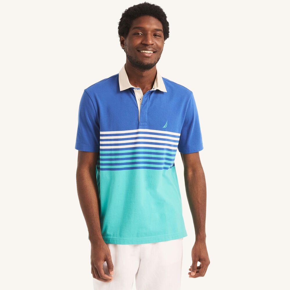 Classic Fit Chest-Stripe Polo,Windsurf Blue,large