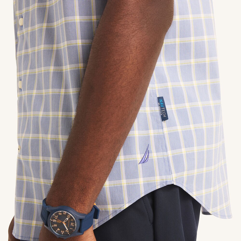 Navtech Trim Fit Plaid Short-Sleeve Shirt,Windsurf Blue,large