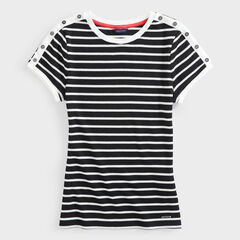 STRIPE BUTTON-SHOULDER KNIT TOP,True Black,large