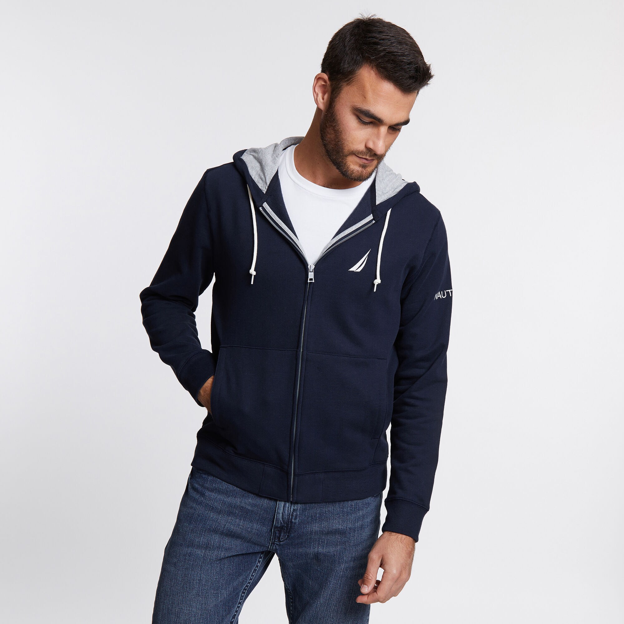 Full-Zip Signature Hoodie,Navy,large