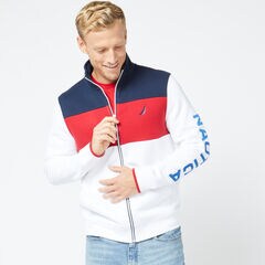 FULL-ZIP MOCK NECK SWEATSHIRT,Bright White,large
