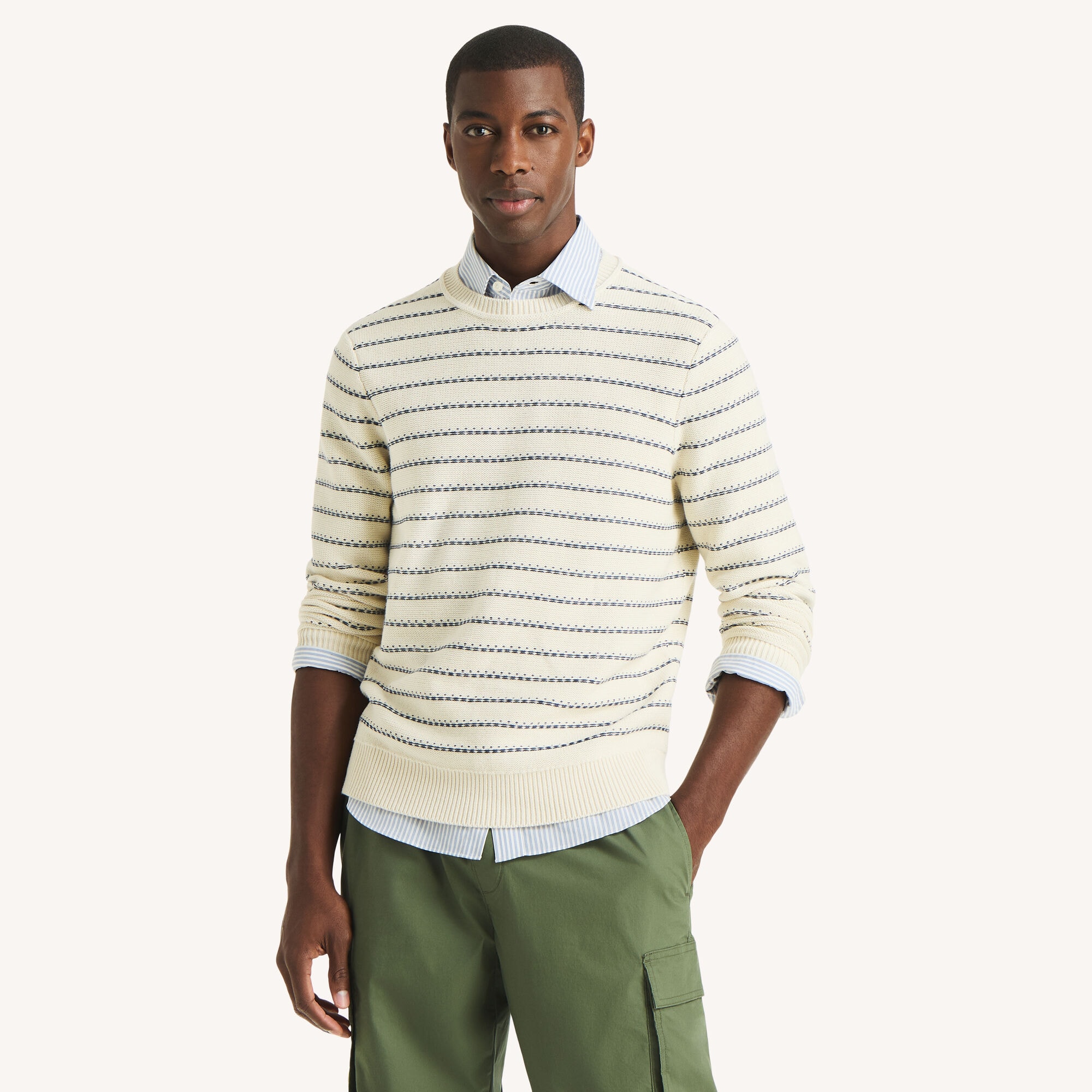 Striped Crewneck Sweater,Cloud Cream,large