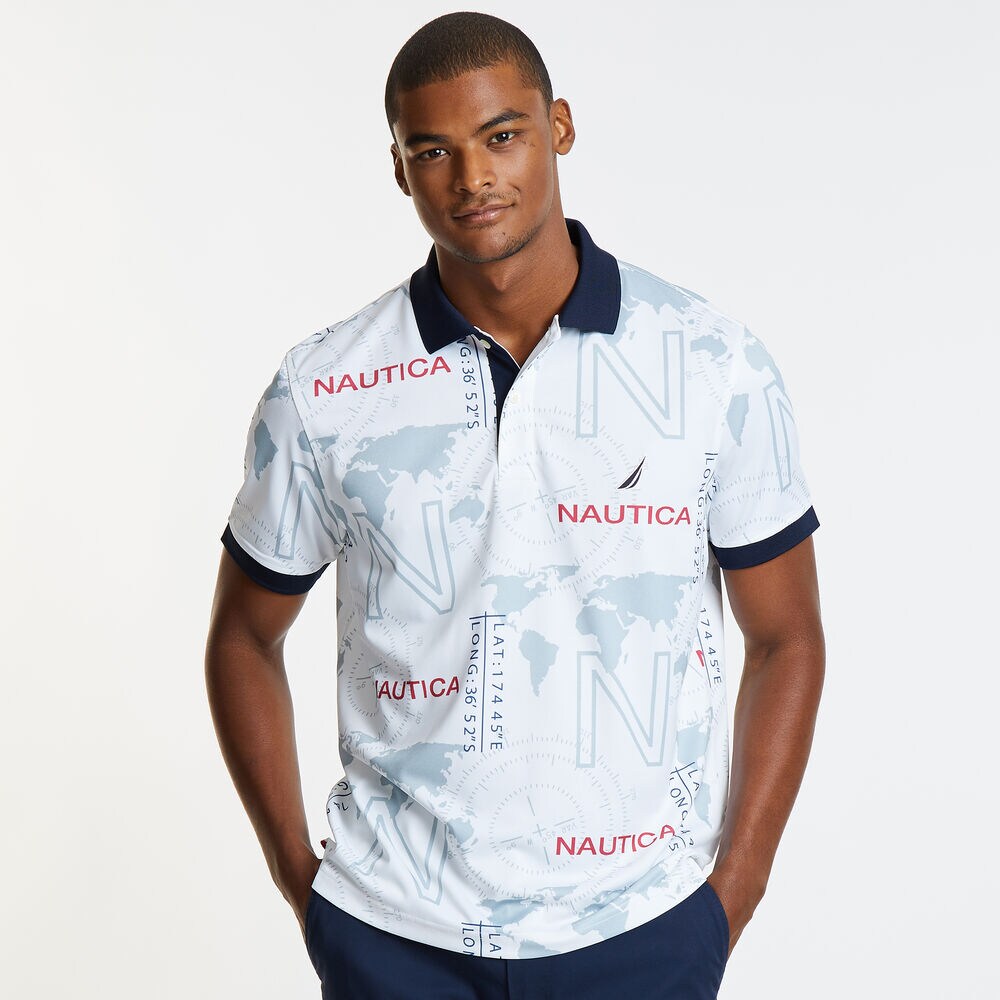 Map On Way Short Sleeve Classic Fit Tech Polo,Bright White,large