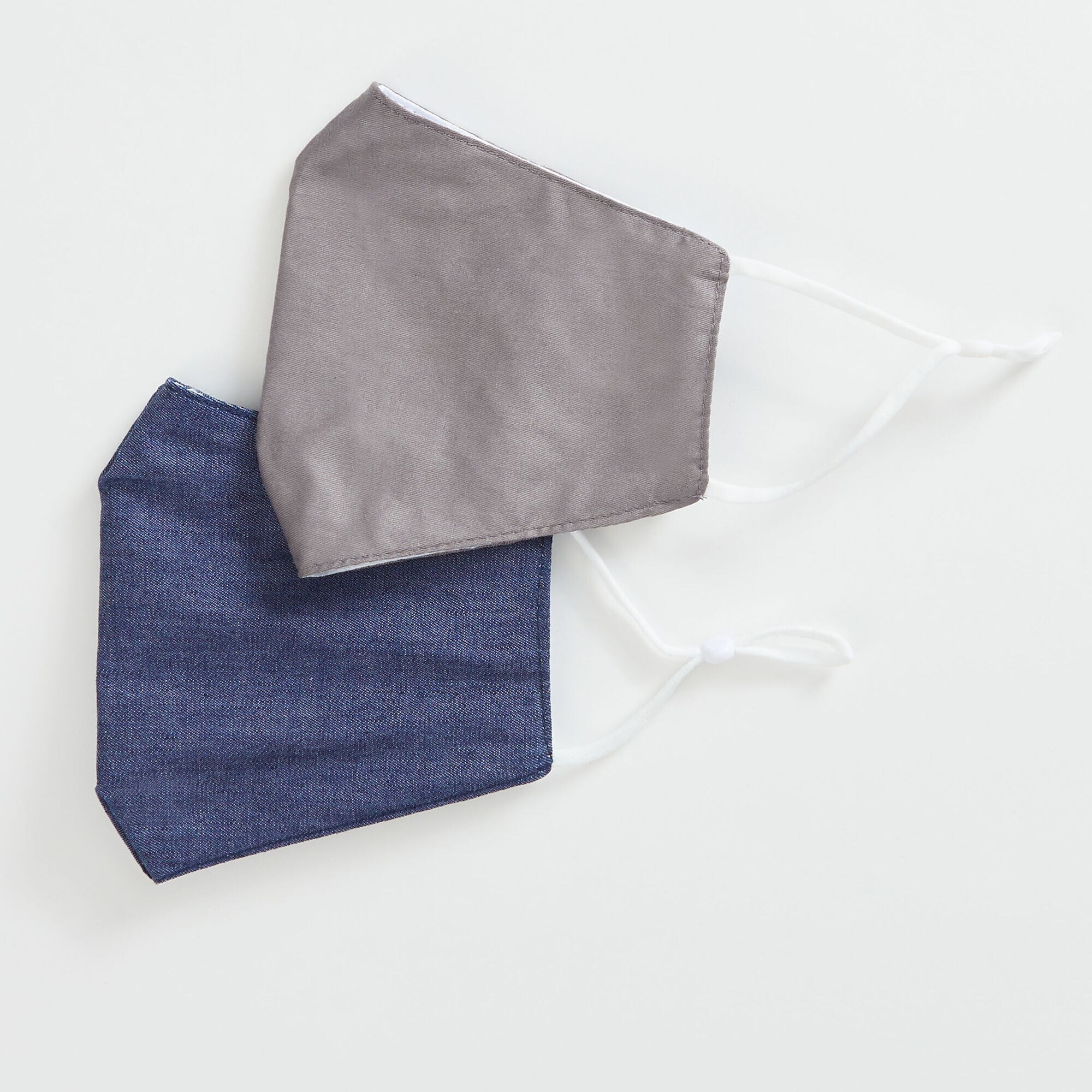 DENIM AND SOLID REUSABLE FACE MASK, 2 PACK,Grey Heather,large