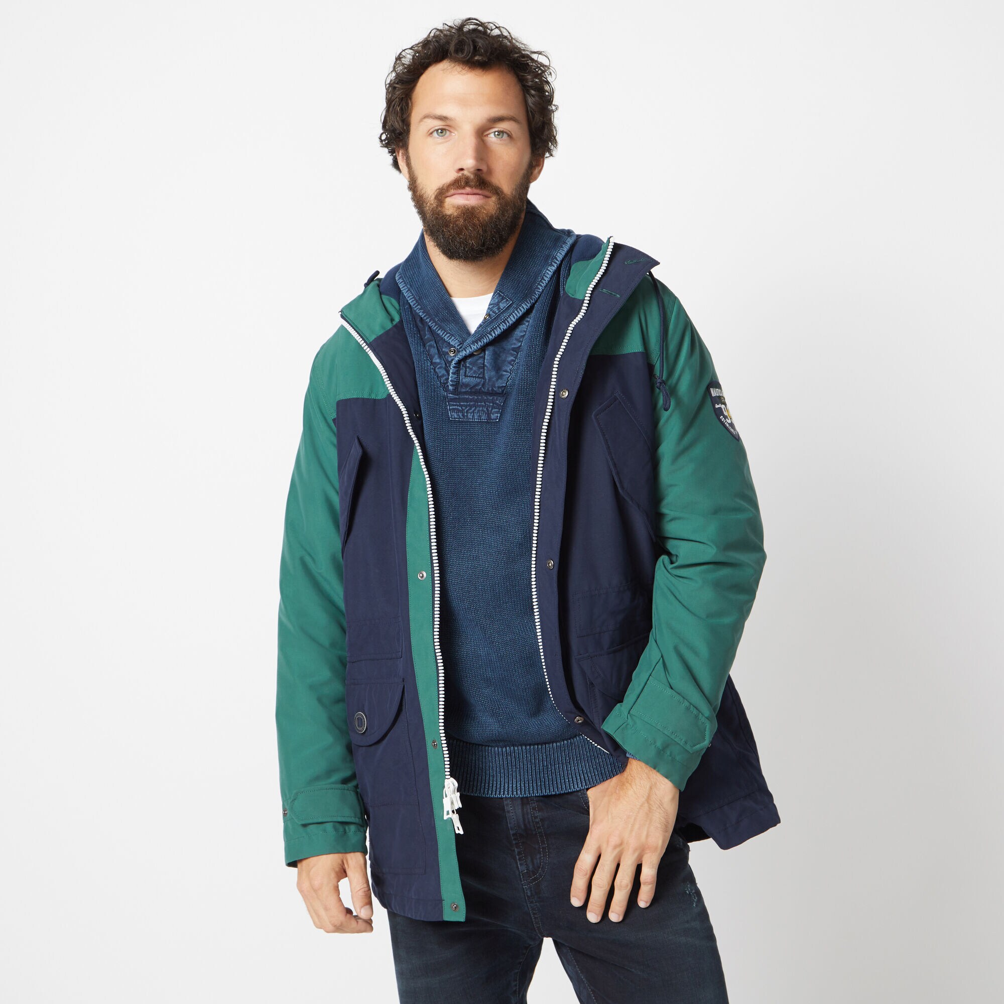 NAUTICA JEANS CO. HOODED FIELD JACKET,Navy,large