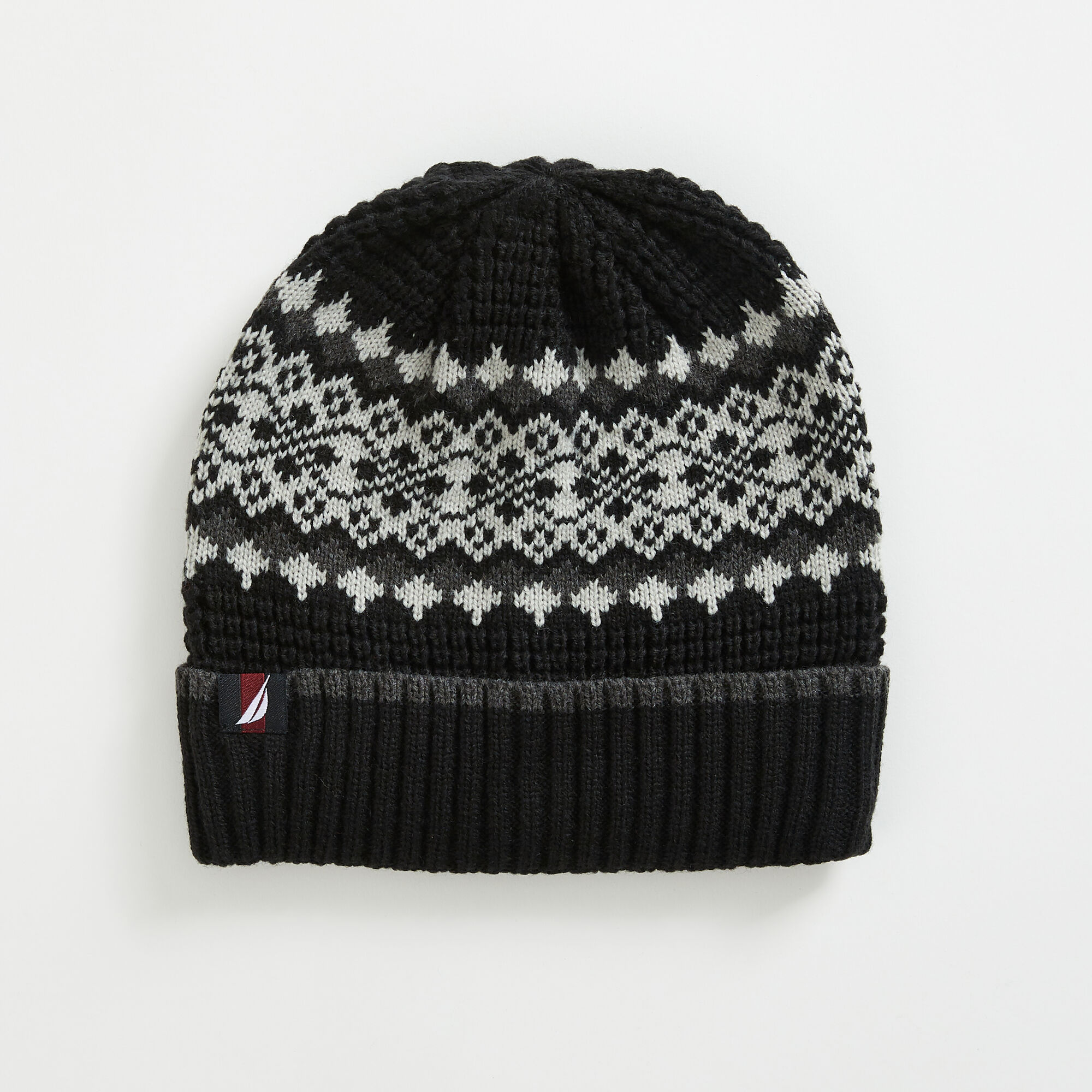 FAIRISLE CUFFED BEANIE,True Black,large