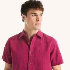 Short-Sleeve Linen Deck Shirt,Rescue Red,large