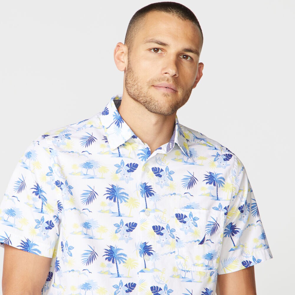 ISLAND PRINT SHORT SLEEVE SHIRT,Bright White,large